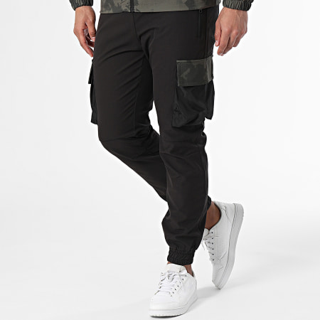 Classic Series - Set di pantaloni cargo e giacca con zip con cappuccio in nero verde cachi