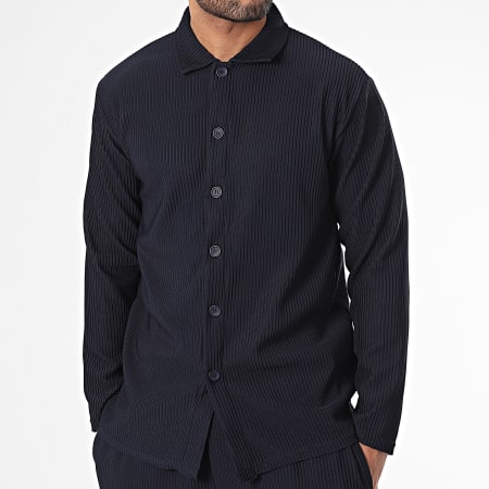 Ikao - Conjunto de camisa de manga larga y pantalón azul marino