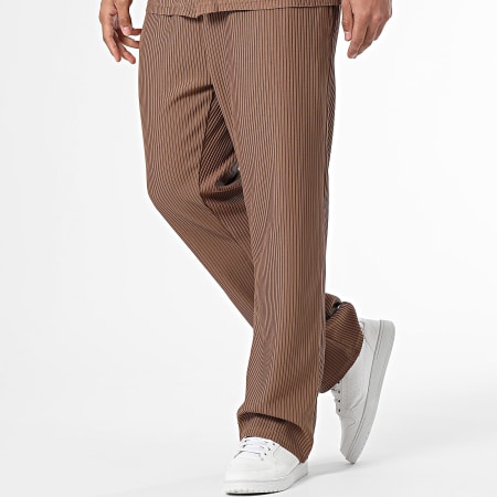 Ikao - Conjunto marrón de camisa de manga larga y pantalón