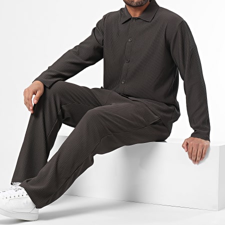 Ikao - Set camicia e pantaloni a maniche lunghe grigio carbone