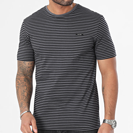 Calvin Klein - Tee Shirt A Rayures Stripe 2520 Gris Noir