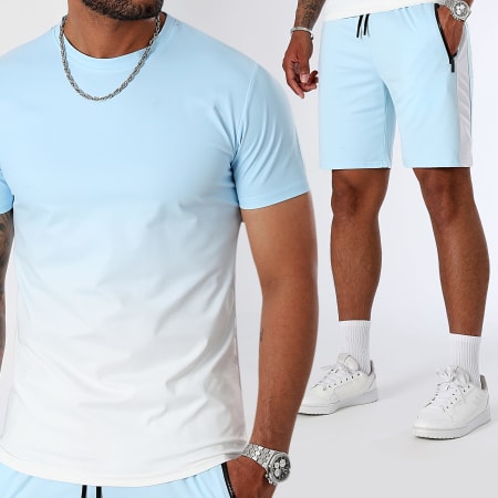LBO - 0160 Conjunto de camiseta y pantalón corto degradado azul claro