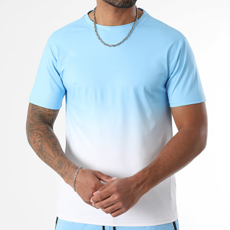 LBO - Ensemble Tee Shirt Et Short Jogging Dégradé 0160 Bleu Clair Blanc