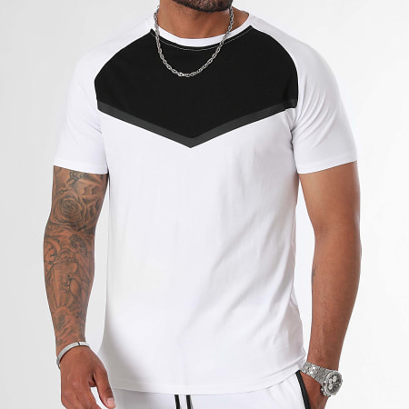LBO - 0163 Set di maglietta e pantaloncini da jogging bianchi e neri