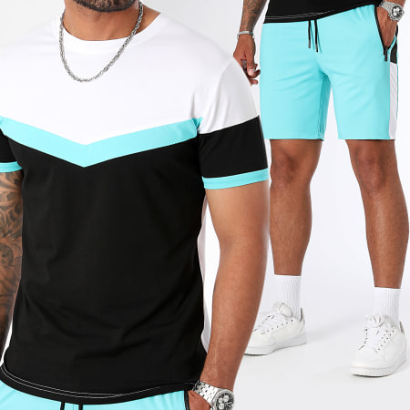 LBO - Ensemble Tee Shirt Et Short Jogging 0157 Noir Bleu Turquoise