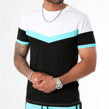 LBO - Ensemble Tee Shirt Et Short Jogging 0157 Noir Bleu Turquoise