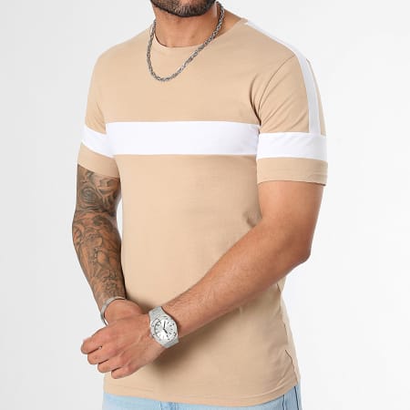 LBO - Tee Shirt Bicolore A Bandes 3315 Beige Blanc