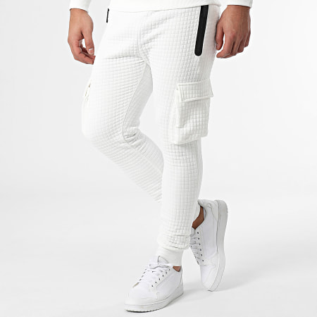MTX - Set di pantaloni cargo e felpa bianca con cappuccio