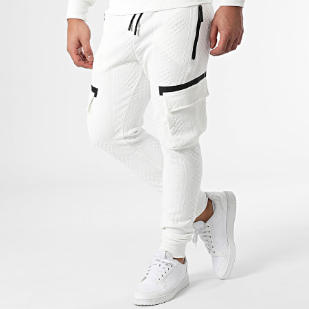 MTX - Set di pantaloni cargo e felpa bianca con cappuccio