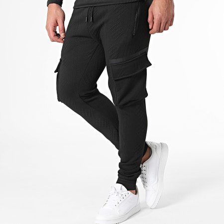 MTX - Set di pantaloni cargo e felpa nera con cappuccio