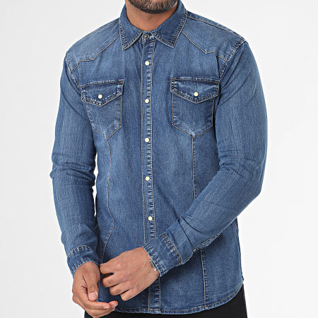 MTX - Camicia di jeans a maniche lunghe in denim blu