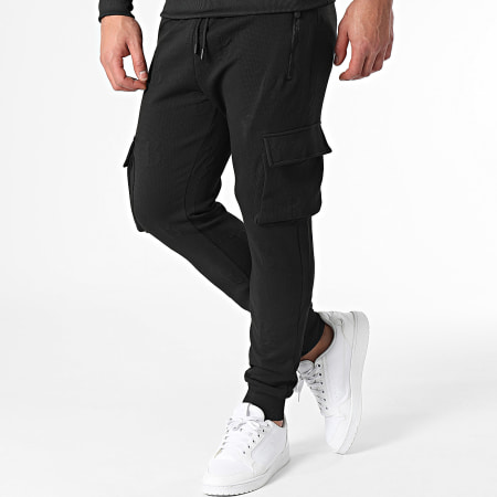 MTX - Set di pantaloni cargo e felpa nera con cappuccio