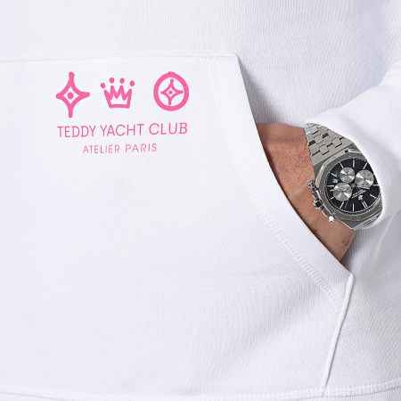 Teddy Yacht Club - Sweat Capuche Atelier De Couture Blanc Rose Fluo