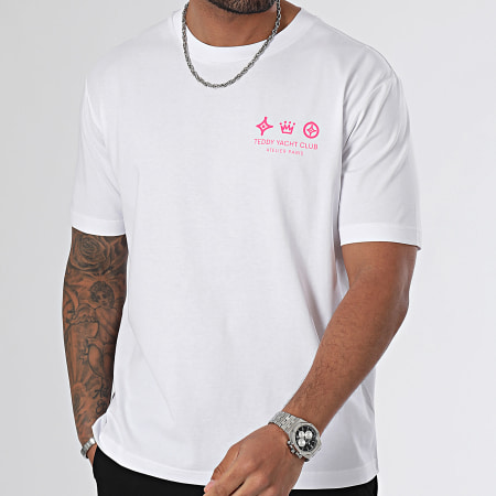 Teddy Yacht Club - Oversize Camiseta Large Atelier De Couture Blanco Rosa Fluo