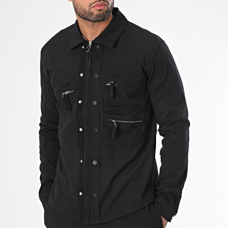 2Y Premium - Conjunto de chaqueta negra con cremallera y pantalón cargo