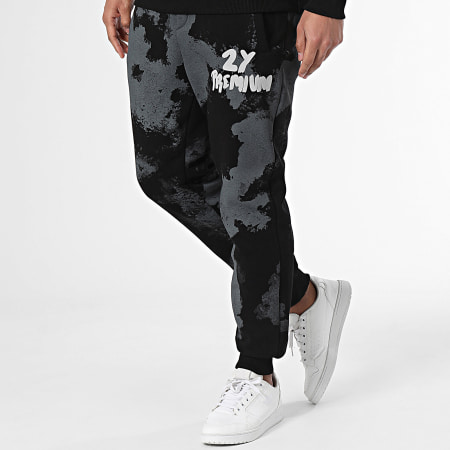 Conjunto de sudadera de cuello redondo y pantal n de ch ndal negro gris marengo