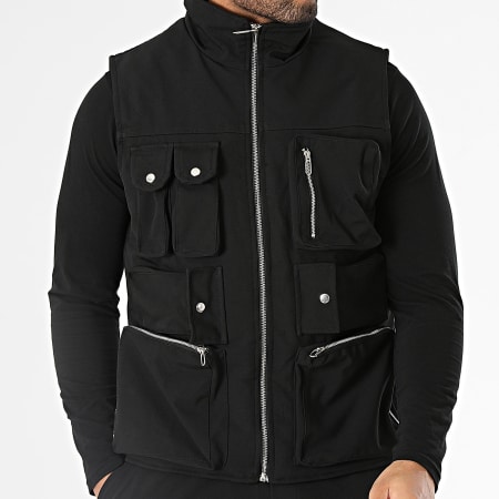 2Y Premium - Conjunto de chaleco táctico negro con cremallera y pantalón cargo