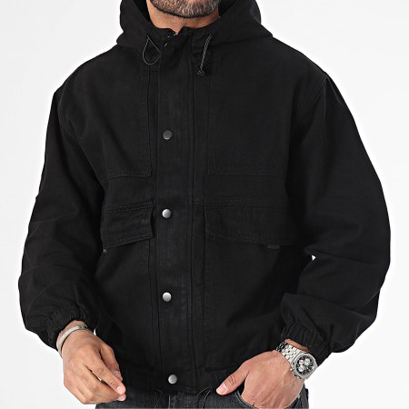 2Y Premium - Giacca Jean con cappuccio e zip nera