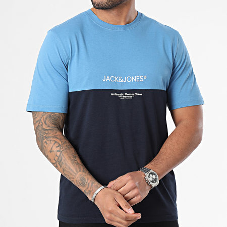 Jack And Jones - Tee Shirt Ryder Blocking Bleu Clair Bleu Marine