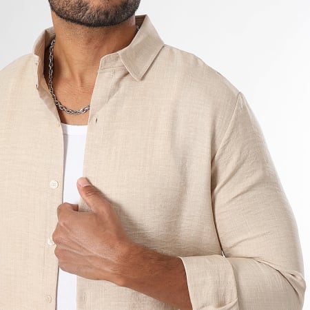 LBO - Chemise Manches Longues Effet Lin 0957 Beige