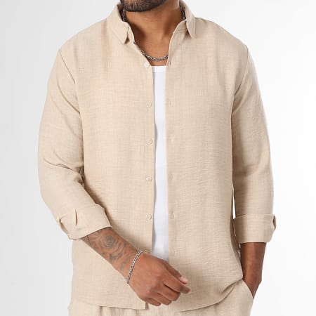 LBO - Chemise Manches Longues Effet Lin 0957 Beige