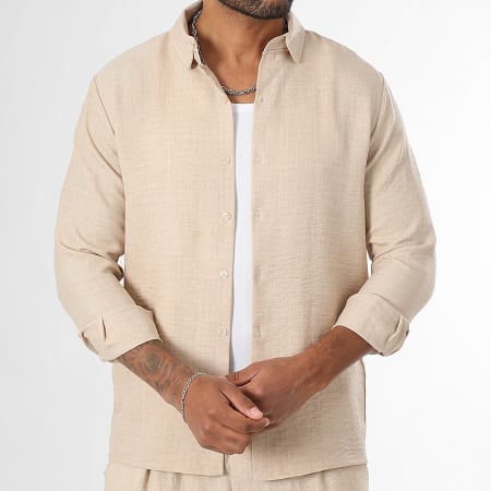 LBO - Chemise Manches Longues Effet Lin 0957 Beige