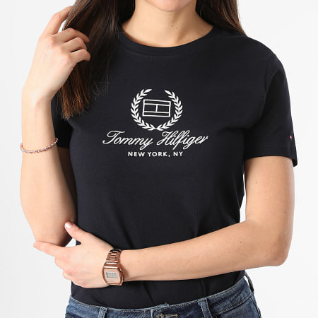 Tommy Hilfiger - Camiseta mujer Slim Flag Script 1761 Azul Marino