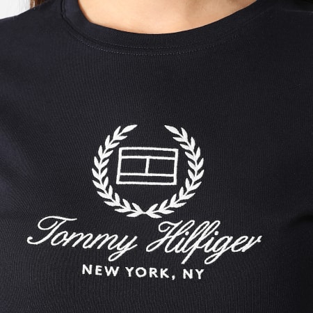 Tommy Hilfiger - Tee Shirt Femme Slim Flag Script 1761 Bleu Marine