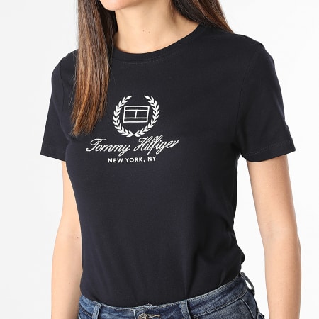 Tommy Hilfiger - Tee Shirt Femme Slim Flag Script 1761 Bleu Marine