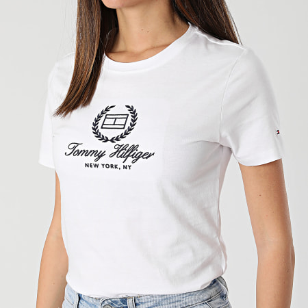 Tommy Hilfiger - Tee Shirt Femme Slim Flag Script 1761 Blanc