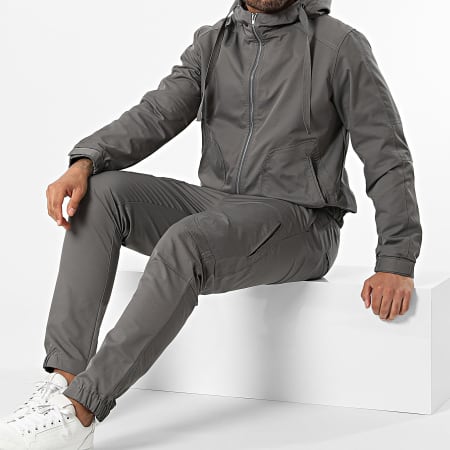Frilivin - Conjunto de chaqueta con cremallera y capucha y pantalón cargo gris marengo