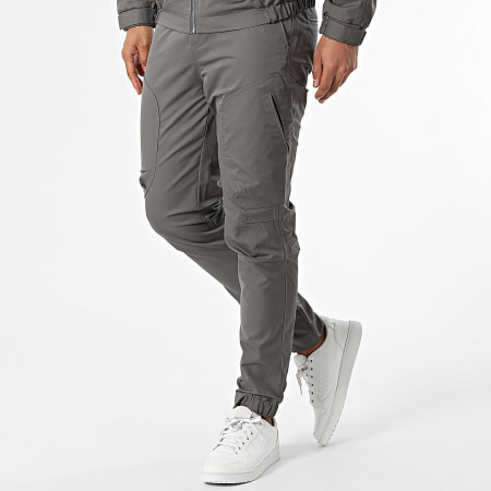 Frilivin - Giacca con cappuccio e zip e set di pantaloni cargo grigio carbone