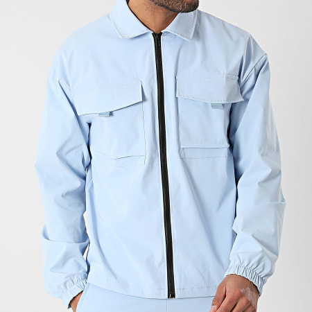 Frilivin - Conjunto de chaqueta con cremallera y pantalón cargo azul claro