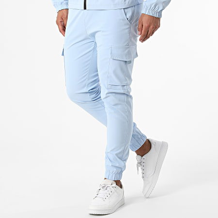 Frilivin - Set giacca con zip e pantaloni cargo blu chiaro