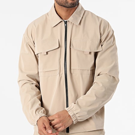 Frilivin - Conjunto de chaqueta con cremallera y pantalón cargo beige