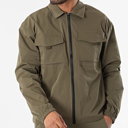 Frilivin - Set giacca con zip e pantaloni cargo verde cachi