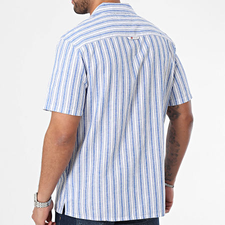 Tommy Jeans - Chemise Manches Courtes Rayée Regular Stripe Linen Bleu Blanc