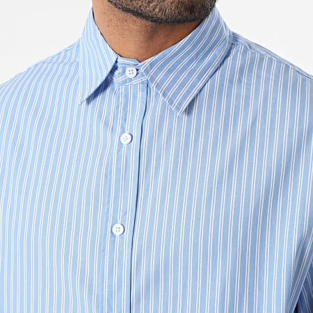 Frilivin - Camisa de manga larga a rayas azul claro