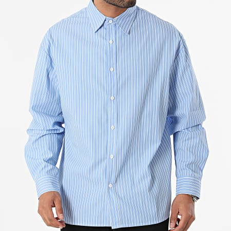 Frilivin - Camisa de manga larga a rayas azul claro