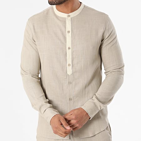 Frilivin - Conjunto de camisa y pantalón de manga larga de color topo
