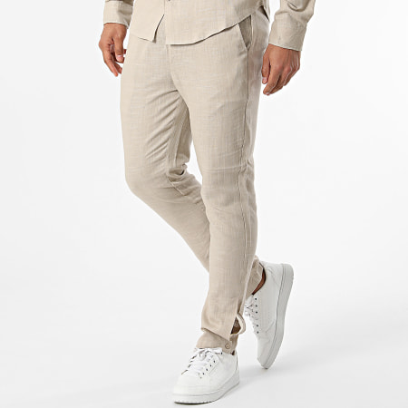 Frilivin - Conjunto de camisa y pantalón de manga larga de color topo
