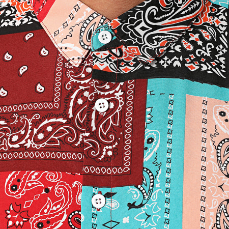 Frilivin - Camicia a maniche corte con bandana rosso turchese e rosa