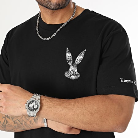 Looney Tunes - Tee Shirt Oversize Large New Sleeves Bugs Bunny Graffiti Nero e Bianco Nero
