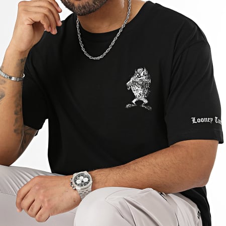 Looney Tunes - Camiseta Oversize Large New Sleeves Taz Graffiti Black And White Negro