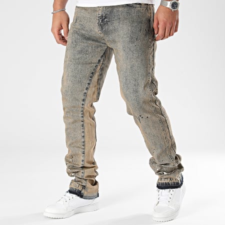 2Y Premium - Jeans regolari in denim blu cammello