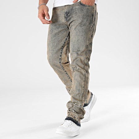 2Y Premium - Jeans regolari in denim blu cammello