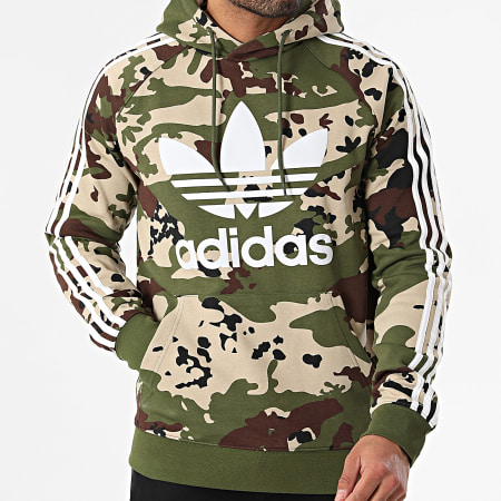 Adidas Originals - Sweat Capuche A Bandes Camouflage Hoodie IS0209 Vert Kaki Beige