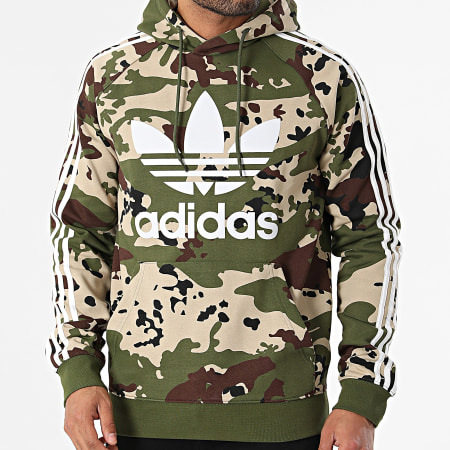 Adidas Originals - Sweat Capuche A Bandes Camouflage Hoodie IS0209 Vert Kaki Beige