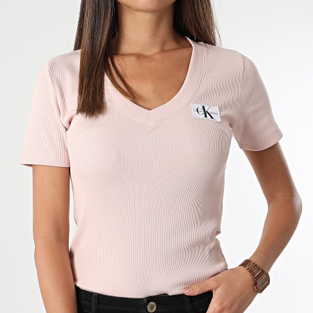 Calvin Klein - Maglietta donna con scollo a V 3274 Rosa