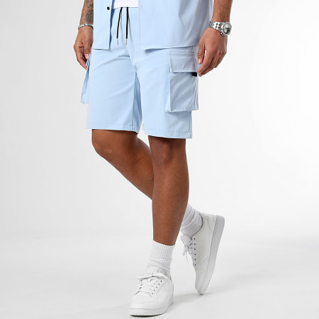 LBO - Conjunto de camisa de manga corta y pantalón corto cargo 0984 Azul claro